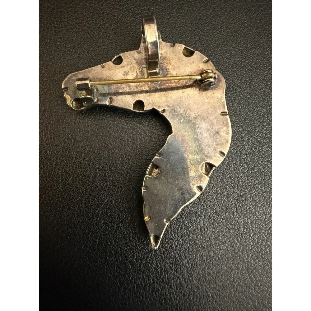 Vintage Horse Head Brooch Pendant Silver Tone Equestrian Western